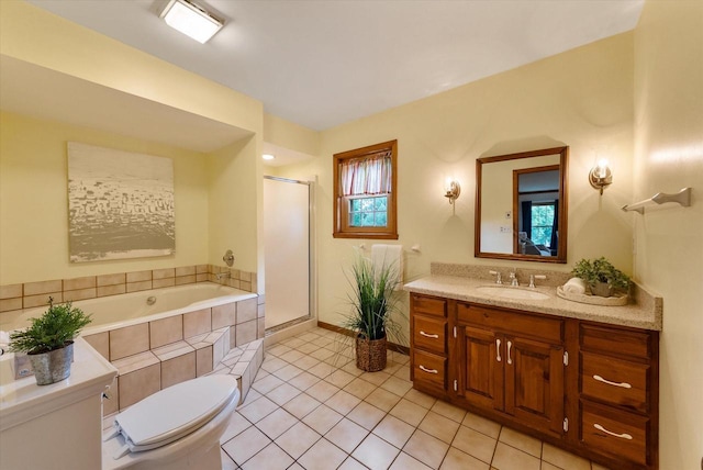 10800 N Norway Dr, Mequon, WI 53092 - full bath with a bath, tile patterned flooring, a stall shower, and vanity