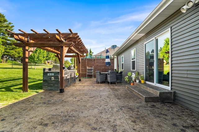 2210 Stoney Brook Dr, Manitowoc, WI 54220 - view of patio featuring area for grilling, a pergola, outdoor dining space, and entry steps
