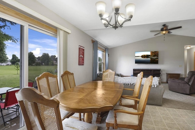 W5355 Linden Hill Dr, Appleton, WI 54915 - dining area with a chandelier, vaulted ceiling, and ceiling fan
