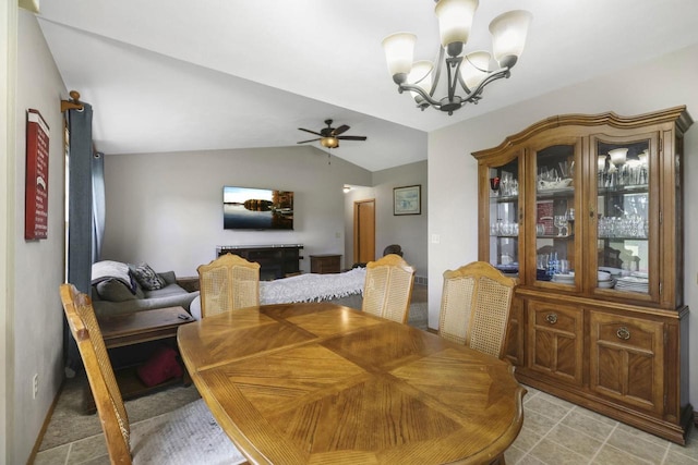 W5355 Linden Hill Dr, Appleton, WI 54915 - dining area featuring a chandelier, a ceiling fan, and lofted ceiling