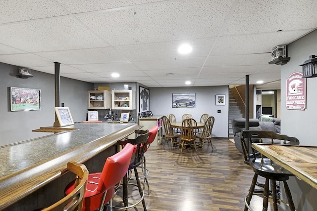 W5355 Linden Hill Dr, Appleton, WI 54915 - indoor dry bar with wood finished floors, a paneled ceiling, stairway, and recessed lighting