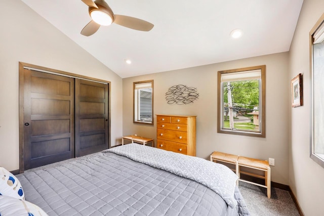 2830 Tomahawk Ct, Middleton, WI 53562 - bedroom featuring carpet flooring, lofted ceiling, ceiling fan, and recessed lighting