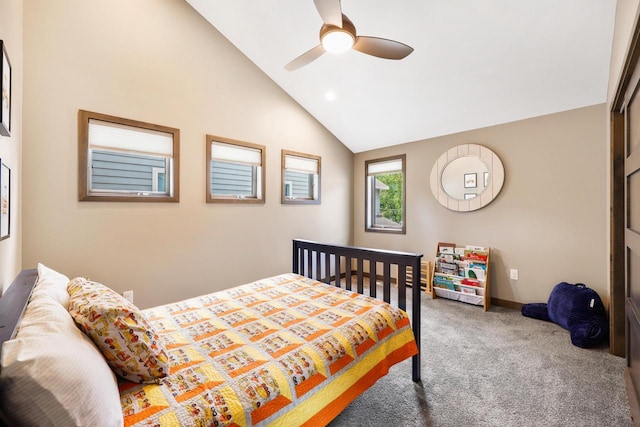 2830 Tomahawk Ct, Middleton, WI 53562 - carpeted bedroom with lofted ceiling and a ceiling fan