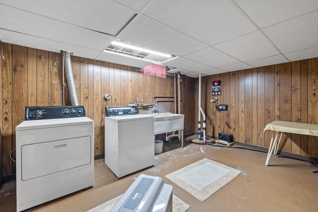 7873 N Edgeworth Dr, Milwaukee, WI 53223 - laundry room with separate washer and dryer and wooden walls