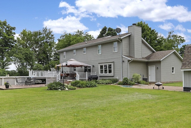 32665 Academy Rd, Burlington, WI 53105 - back of property with a chimney, a yard, a gazebo, a wooden deck, and a patio area