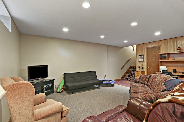 32665 Academy Rd, Burlington, WI 53105 - carpeted living area featuring stairway and recessed lighting