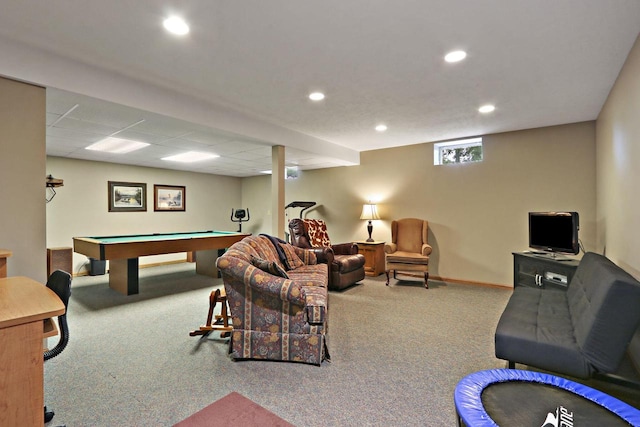 32665 Academy Rd, Burlington, WI 53105 - rec room featuring carpet flooring, billiards, and recessed lighting