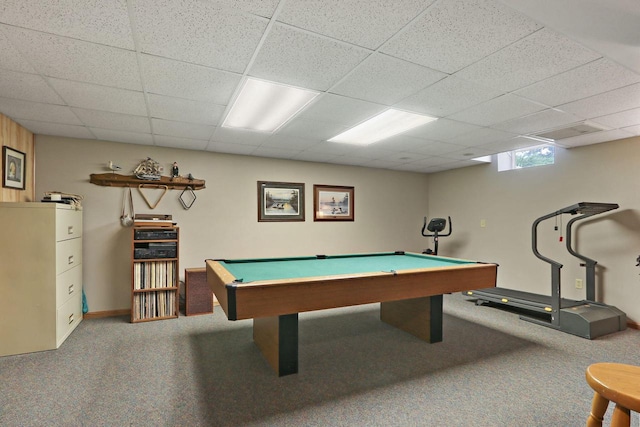 32665 Academy Rd, Burlington, WI 53105 - rec room featuring carpet, billiards table, and a drop ceiling