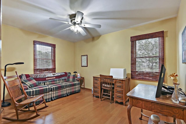 32665 Academy Rd, Burlington, WI 53105 - office featuring a ceiling fan, wood finished floors, and healthy amount of natural light