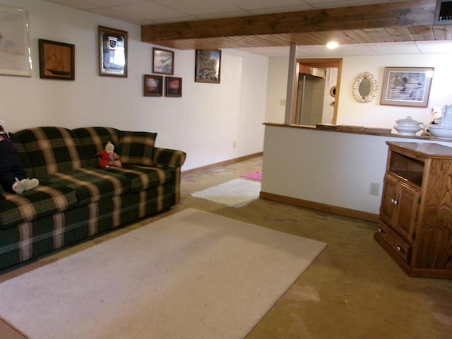 116 Mohawk Dr, Beaver Dam, WI 53916 - living room with light colored carpet and beamed ceiling