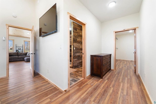 4304 E Leggate Rd, Superior, WI 54880 - hallway with light wood-type flooring and baseboards