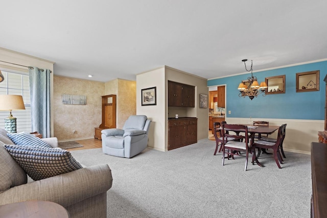 611 Mount Snowdon Rd, Wales, WI 53183 - living area featuring a chandelier and light colored carpet