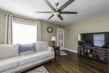 1521 Monroe Ave, Racine, WI 53405 - living area with wood finished floors and ceiling fan