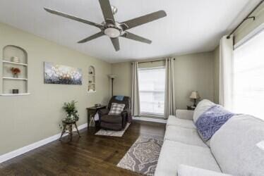 1521 Monroe Ave, Racine, WI 53405 - living area featuring wood finished floors and a ceiling fan