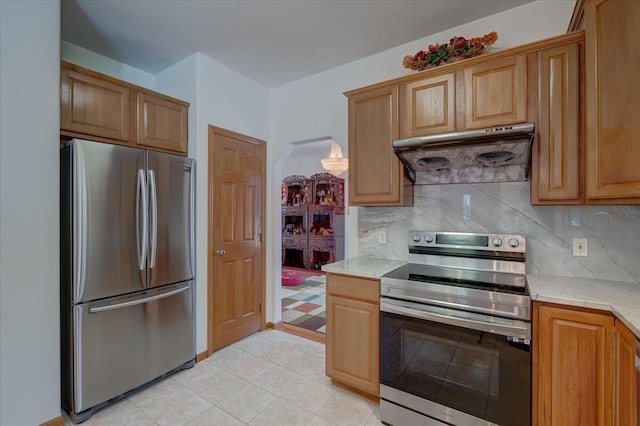 4205 Monarch Ct, Middleton, WI 53562 - kitchen with stainless steel appliances, under cabinet range hood, light countertops, and tasteful backsplash