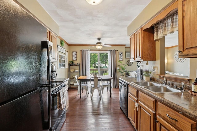 1603 Mckenna Blvd, Madison, WI 53711 - kitchen featuring freestanding refrigerator, electric range, stainless steel dishwasher, brown cabinetry, and a ceiling fan