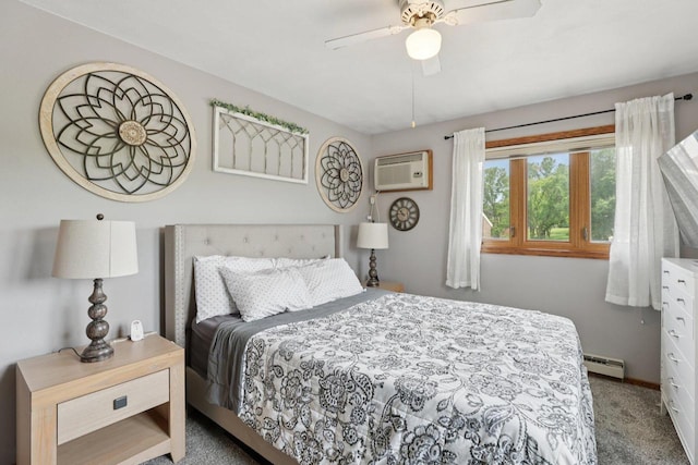 1603 Mckenna Blvd, Madison, WI 53711 - bedroom with carpet floors, a baseboard radiator, a wall unit AC, and ceiling fan
