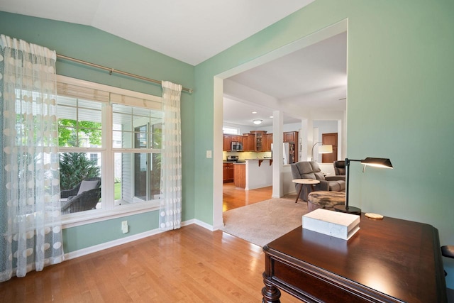N52W35297 Lighthouse Ln, Oconomowoc, WI 53066 - office space with light wood-style flooring and vaulted ceiling