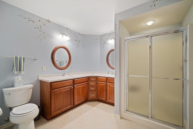 N52W35297 Lighthouse Ln, Oconomowoc, WI 53066 - full bathroom featuring double vanity, a shower stall, and tile patterned floors
