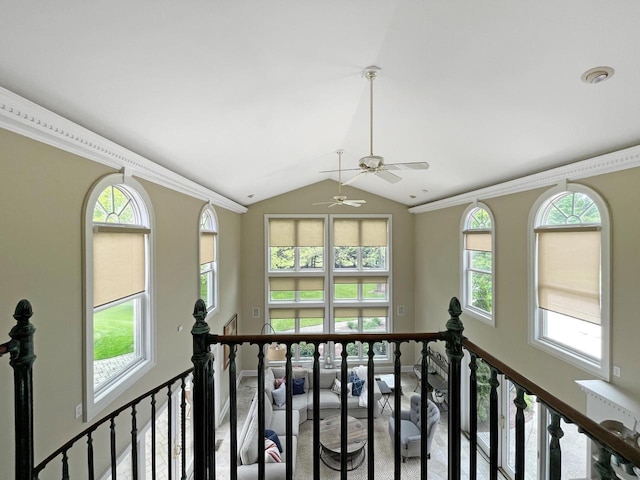 2307 W Willow Creek Ln, Sheboygan, WI 53083 - corridor featuring an upstairs landing, healthy amount of natural light, vaulted ceiling, and carpet floors
