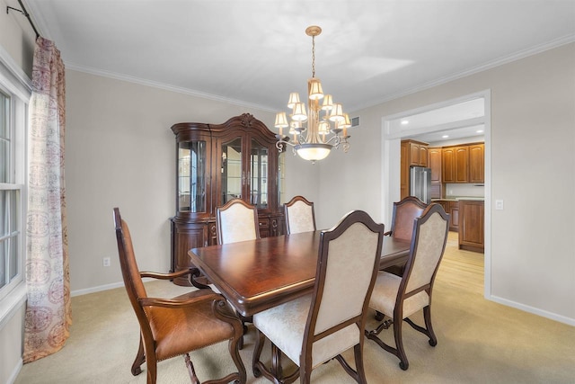 4227 Savannah Ct, Middleton, WI 53562 - dining room with a chandelier, light carpet, ornamental molding, and recessed lighting
