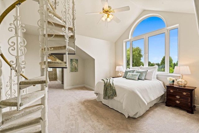 1626 Fox Hollow Ln, Cedarburg, WI 53012 - bedroom with light carpet, vaulted ceiling, and ceiling fan