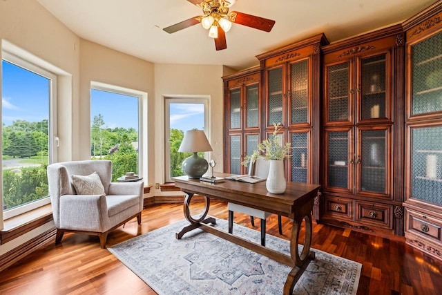 1626 Fox Hollow Ln, Cedarburg, WI 53012 - office area with ceiling fan and wood finished floors