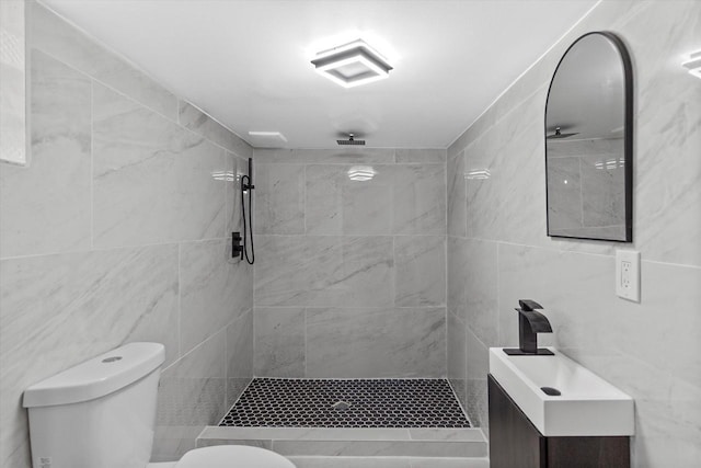 3009 N 72nd St, Milwaukee, WI 53210 - full bath featuring tile walls, a tile shower, and vanity