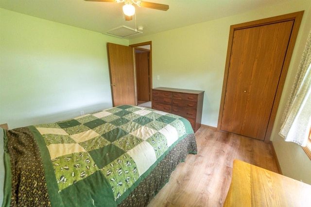 N5642 8th Dr, Westfield, WI 53964 - bedroom with wood finished floors, attic access, and a ceiling fan