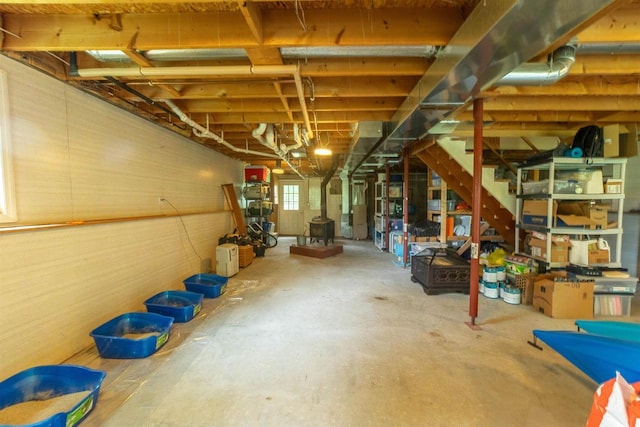 N5642 8th Dr, Westfield, WI 53964 - basement with a wood stove and stairs