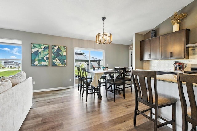 1143 Juniper Ln, Oconomowoc, WI 53066 - dining space featuring light wood-style floors, a chandelier, and vaulted ceiling