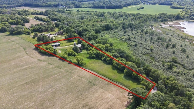 W6525 Beechnut Ave, Wild Rose, WI 54984 - aerial view of sparsely populated area with property boundaries highlighted and a large body of water