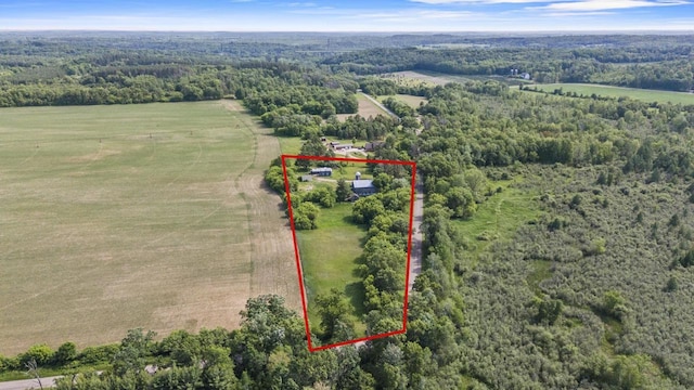 W6525 Beechnut Ave, Wild Rose, WI 54984 - overview of rural landscape with a heavily wooded area and property boundaries highlighted