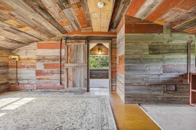 W1511 County Rd Hh, Fremont, WI 54940 - hallway featuring lofted ceiling and wood walls