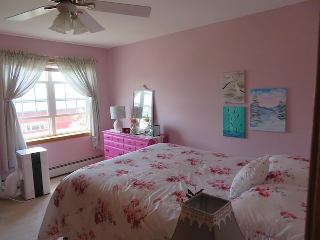306 N Sales St Unit # 1, Merrill, WI 54452 - bedroom featuring a baseboard heating unit, light carpet, and a ceiling fan