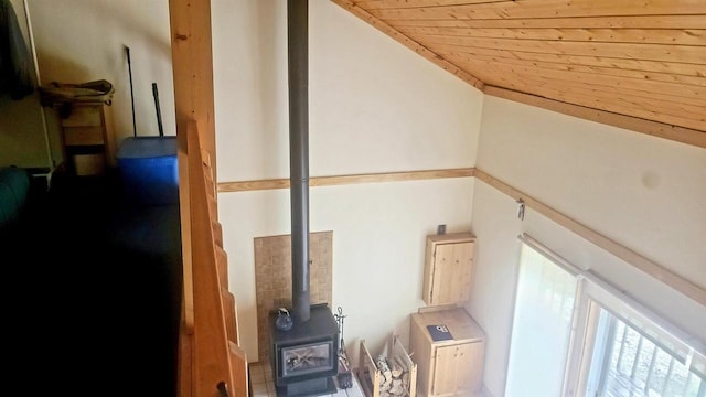 W4799 Rocky Hill Dr, Pembine, WI 54156 - detailed view of a wood stove and wood ceiling