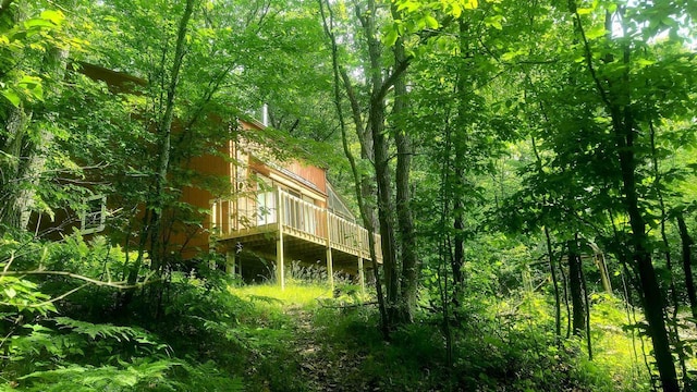 W4799 Rocky Hill Dr, Pembine, WI 54156 - view of home's exterior with a wooden deck and a wooded view