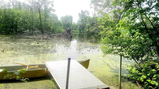 W4799 Rocky Hill Dr, Pembine, WI 54156 - dock area featuring a water view and a forest view