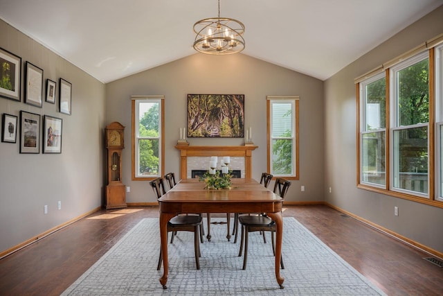 3637 121st Pl, Pleasant Prairie, WI 53158 - dining space with wood finished floors, healthy amount of natural light, a chandelier, and lofted ceiling