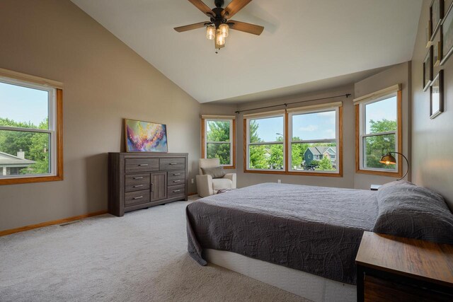 3637 121st Pl, Pleasant Prairie, WI 53158 - bedroom with light carpet, ceiling fan, and high vaulted ceiling