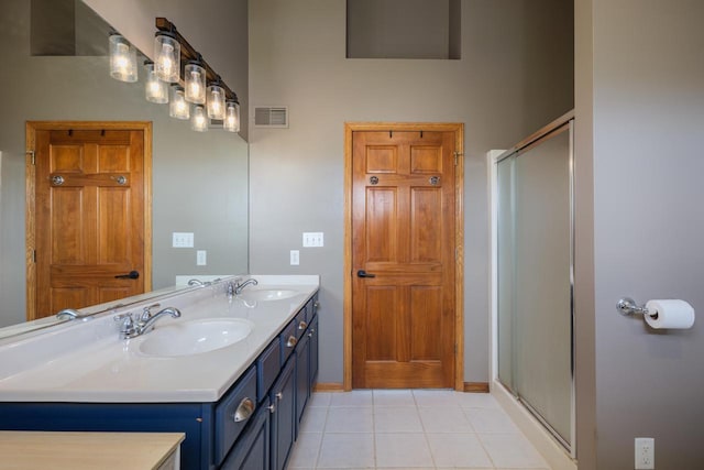 3637 121st Pl, Pleasant Prairie, WI 53158 - full bathroom with double vanity, tile patterned flooring, and a shower with door
