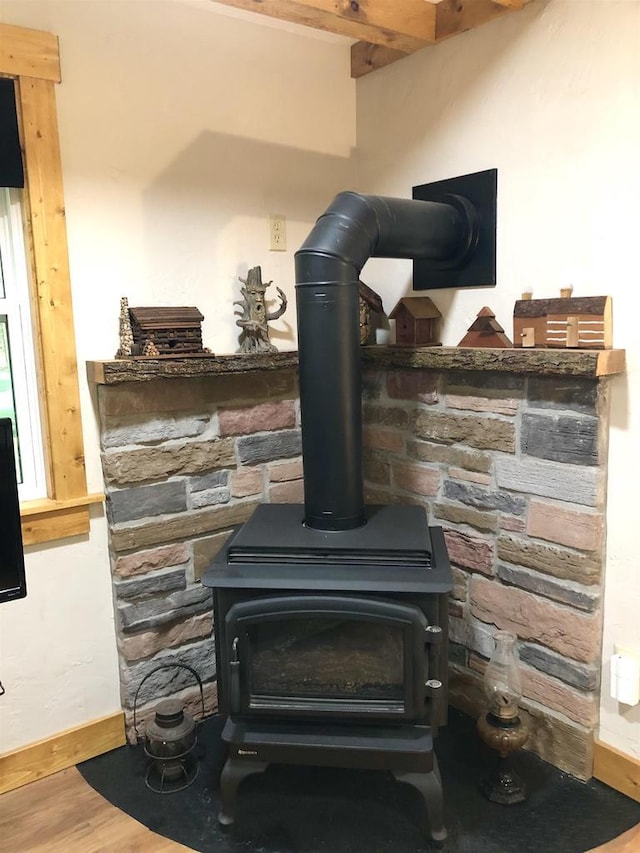 W15036 Poachers Run Ln, Athelstane, WI 54101 - detailed view of a wood stove and wood finished floors