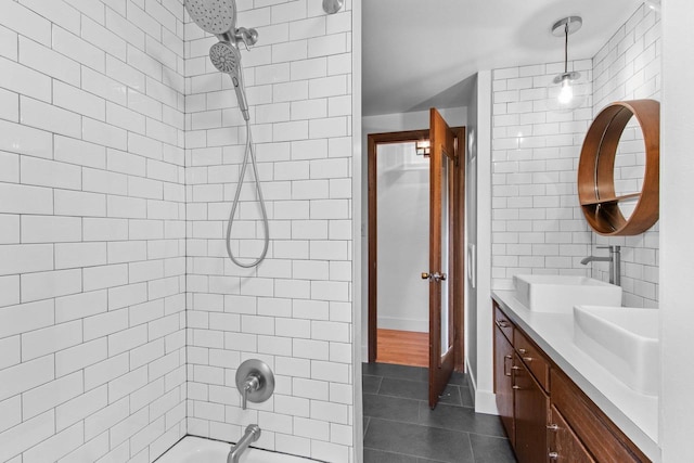 625 N Winnebago St, De Pere, WI 54115 - bathroom with tile patterned flooring, vanity, and shower / washtub combination
