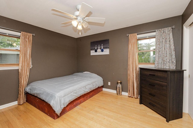 8383 N 50th St, Brown Deer, WI 53223 - bedroom featuring light wood finished floors, multiple windows, and ceiling fan