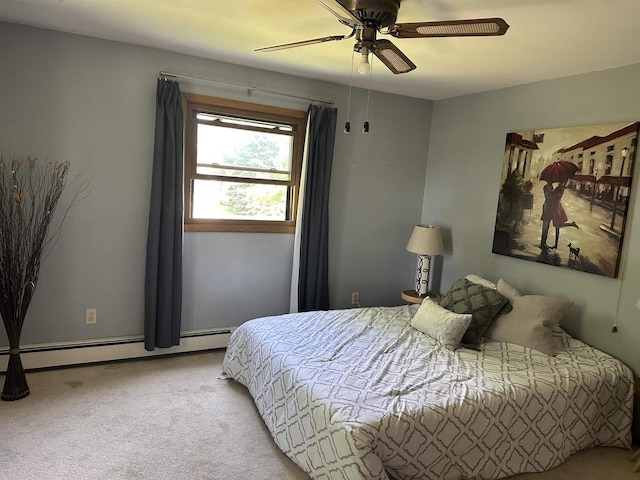 6610 Kelly Ln, Winneconne, WI 54986 - bedroom with a baseboard radiator, carpet flooring, and ceiling fan