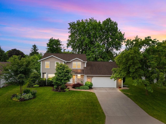 2939 W Roselawn Dr, Appleton, WI 54914 - traditional-style home with concrete driveway, a garage, a front lawn, and stone siding