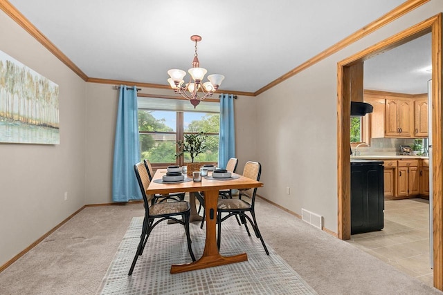 2939 W Roselawn Dr, Appleton, WI 54914 - dining area with a chandelier, light colored carpet, and ornamental molding