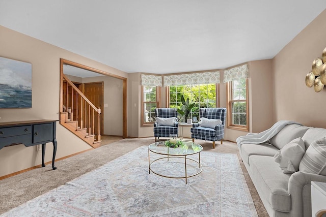 2939 W Roselawn Dr, Appleton, WI 54914 - carpeted living area with stairway and baseboards