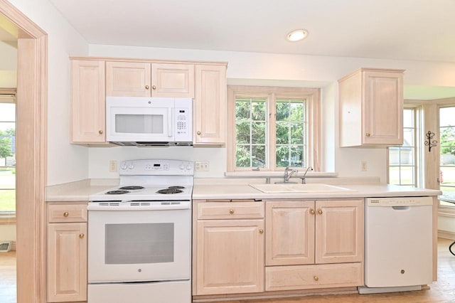 540 Mc Aurther Ln Unit B, Brookfield, WI 53045 - kitchen with white appliances, light brown cabinets, light countertops, and recessed lighting