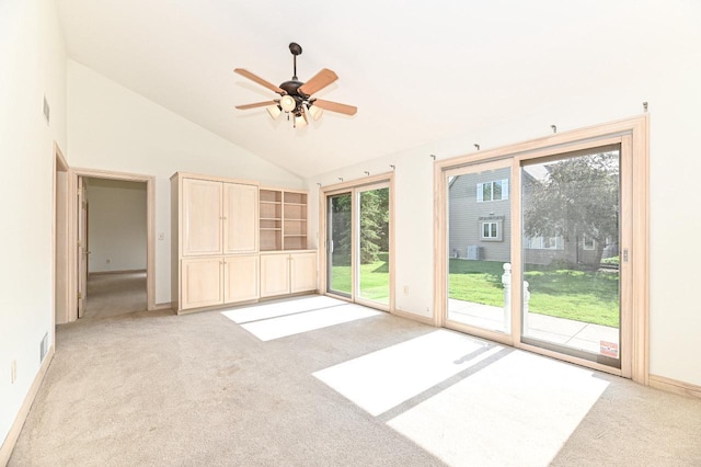 540 Mc Aurther Ln Unit B, Brookfield, WI 53045 - empty room featuring light carpet, ceiling fan, and high vaulted ceiling